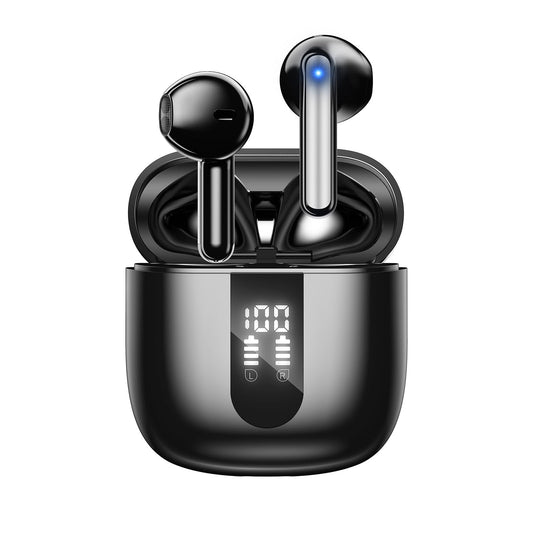 JBES Bluetooth Earbuds Wireless Headphones, 60H Deep Bass Ear Buds with 4 Noise Cancelling Microphone, IP5 Waterproof Earphones for iPhone Android Sports audifonos Bluetooth inalambricos (Obsidian)