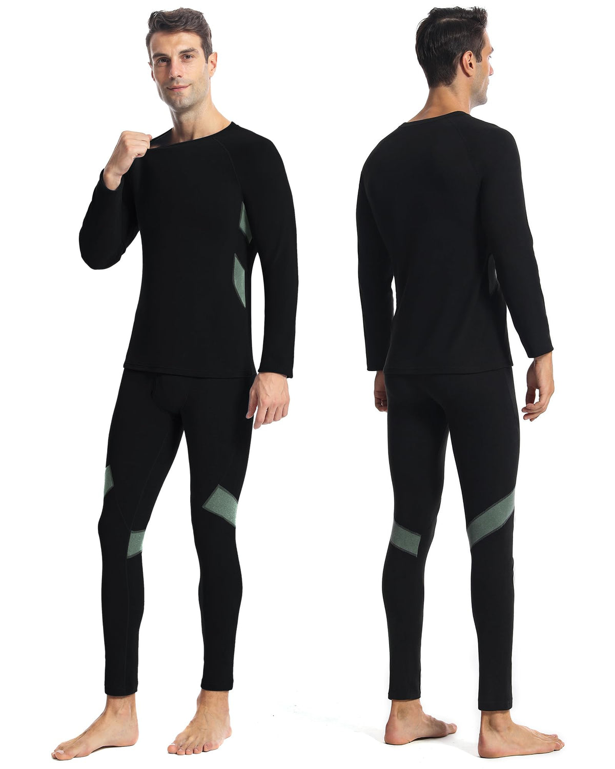 Runhit Thermal Long John Set for Men: Winter Base Layer Mens Thermal Underwear Long Sleeve Shirts Pants Extreme Cold Black-Green XLarge 🍁 All In One Marketplace Canada