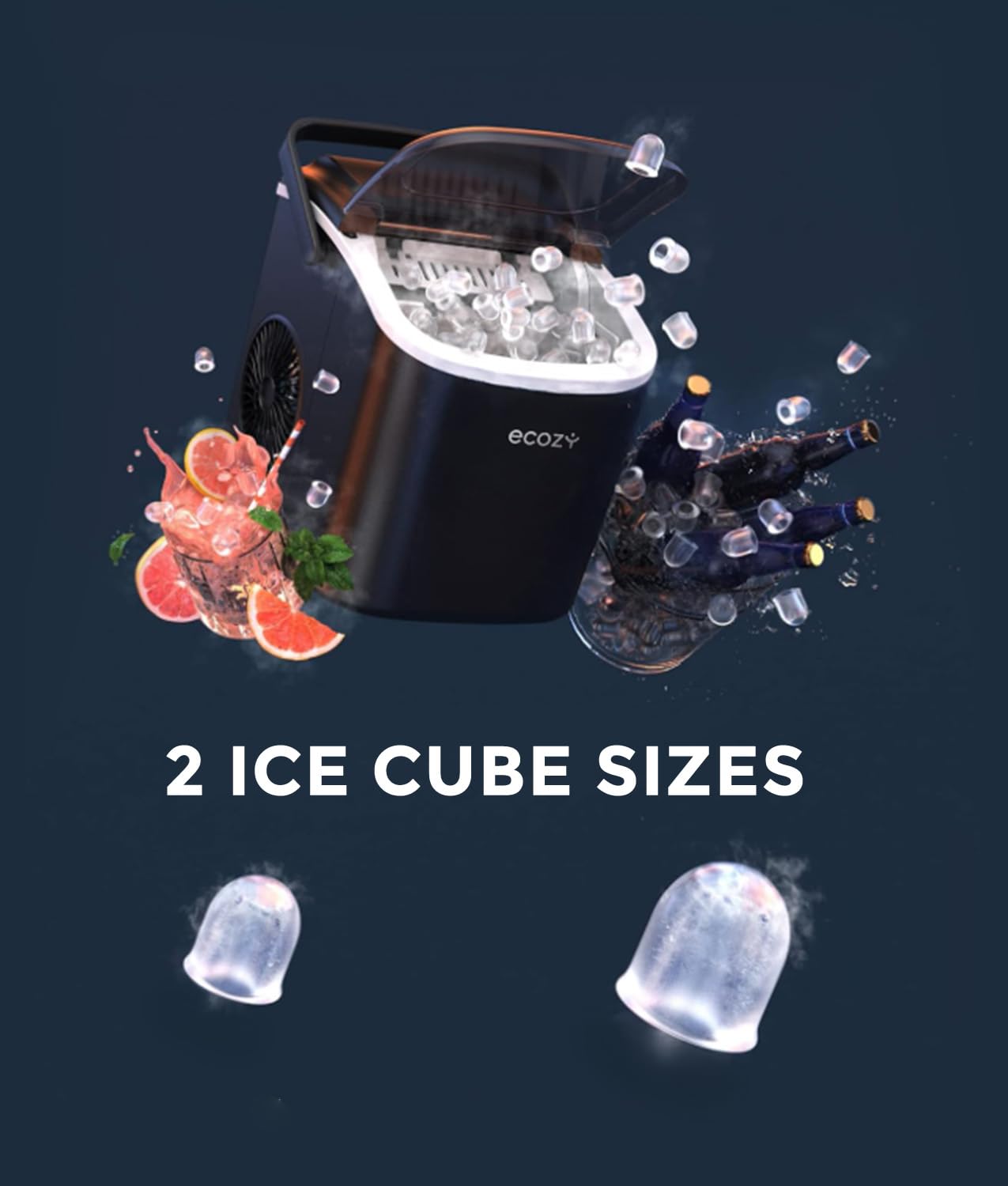 ecozy Portable Ice Maker Countertop, 26 lbs in 24 Hours Ice Machine ecozy