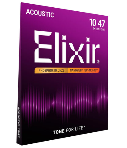 Cordes de guitare acoustique Elixir 16002 Phosphor Bronze Nanoweb Coating - Extra Light 10-47
