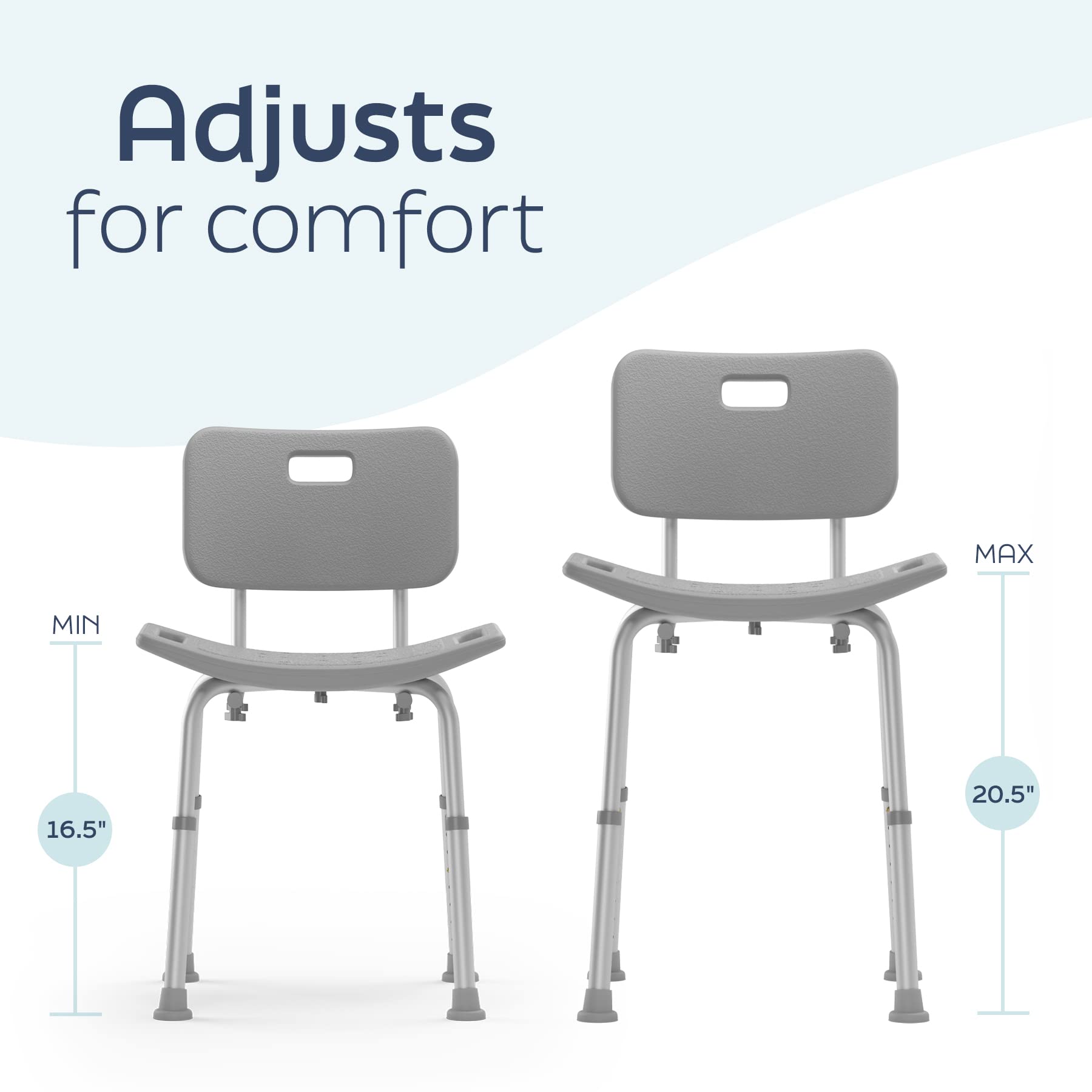 Medline Bath Chair with Back, Shower Chair has Height Adjustable Legs, Tool-Free Assembly, Shower Seat with Suction Cup Feet, Gray - Available at All In One Marketplace Canada