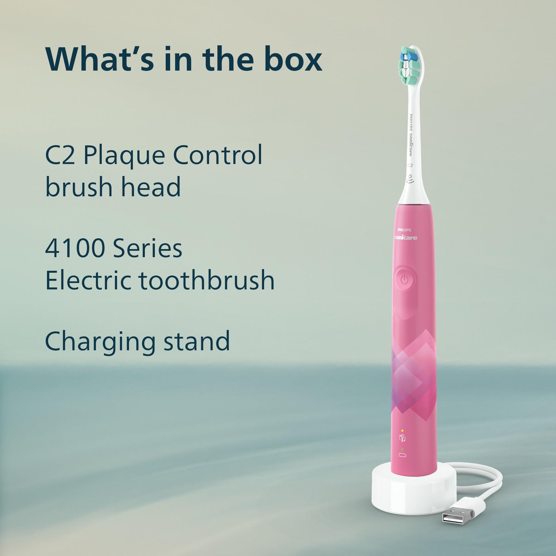 Philips Sonicare 4100 Electric Toothbrush, Sonic Toothbrush with Two Intensity Levels, Pressure Sensor and Timer, Paradise Pink Prismatic, Model HX3689/21
