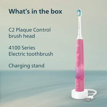 Philips Sonicare 4100 Electric Toothbrush, Sonic Toothbrush with Two Intensity Levels, Pressure Sensor and Timer, Paradise Pink Prismatic, Model HX3689/21