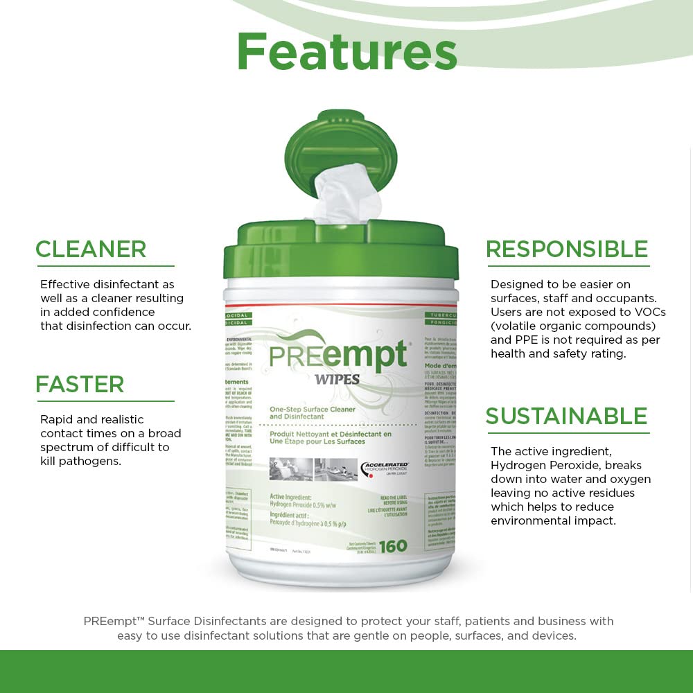 PREempt One Step Disinfectant Cleaner Wipes - All Purpose Wipes for Salons, Spas, Clinics, Studios - Wipes Canister (1 pack) - Available at All In One Marketplace Canada