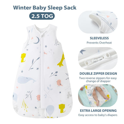 Mosebears Sleep Sack Baby Winter Wearable Blanket with 2-Way Zipper,2.5 TOG Cotton Sleep Sack Unisex (White Animal, 12-18 Months) 🍁 All In One Marketplace Canada
