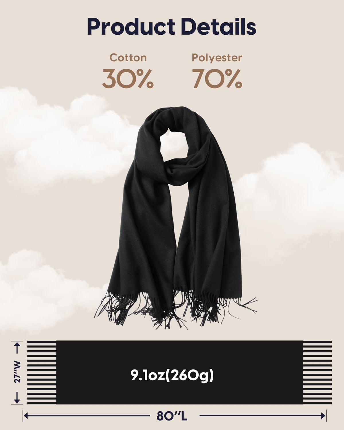 MaaMgic Women's Large Soft Feel Pashmina Shawls Wraps Light Winter Scarf,Black 🍁 All In One Marketplace Canada