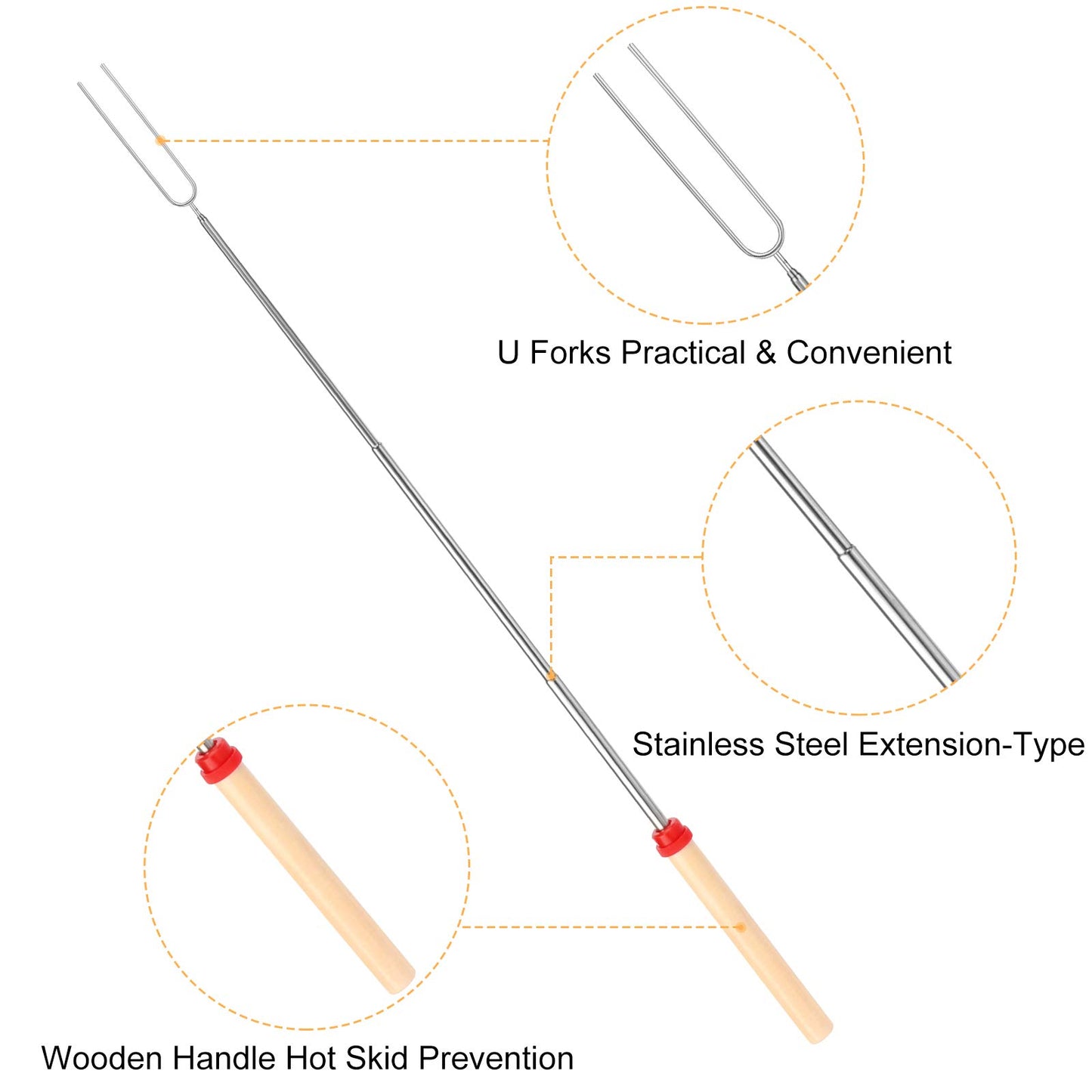 Marshmallow Roasting Sticks, Telescoping Smores Sticks for Open Fire Pit, 32 Inch Long Marshmallow Toasting Barbecue Forks Smores Skewers for Campfire Camping Hotdog Hot Dog Bonfire Grill, 5 Pack