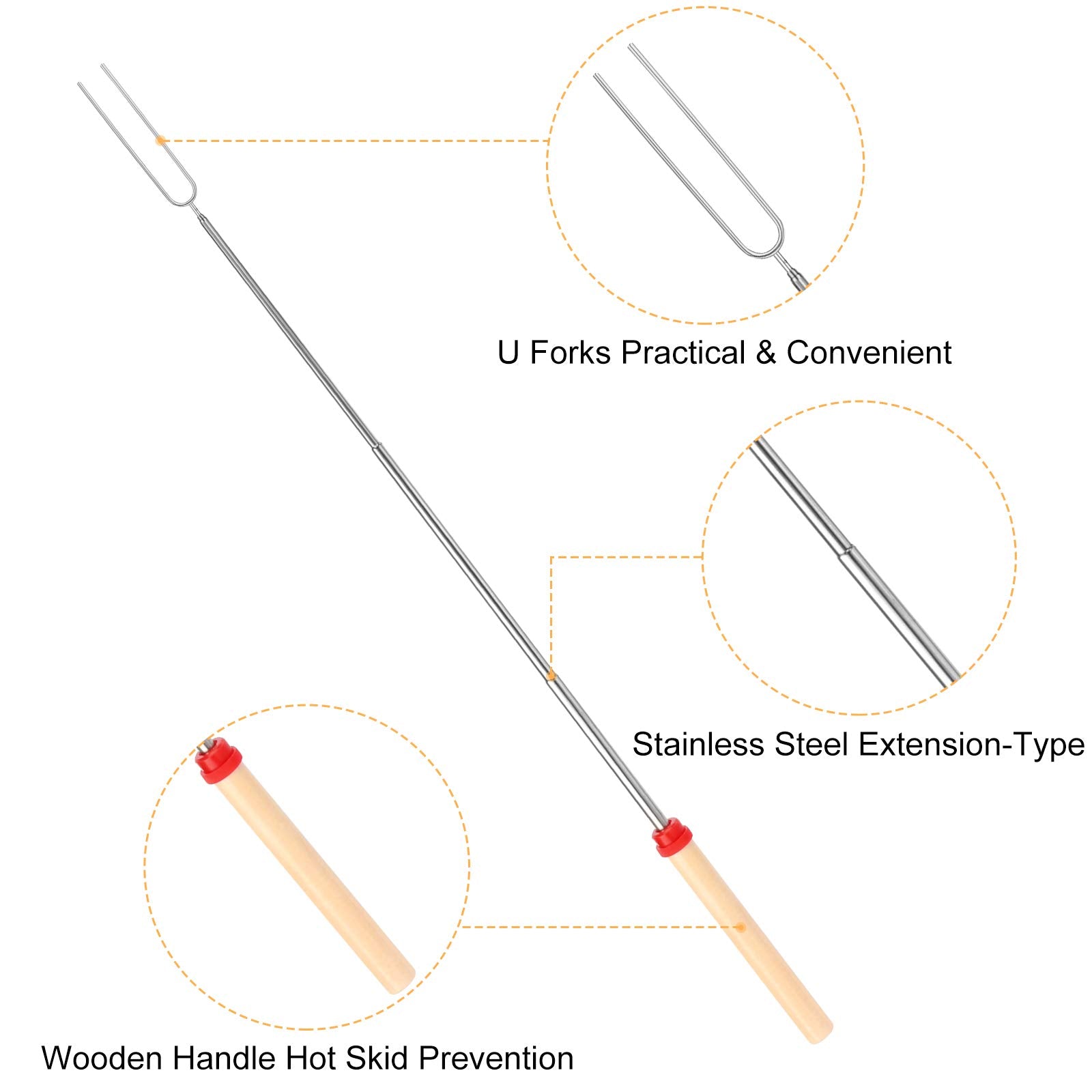 Marshmallow Roasting Sticks, Telescoping Smores Sticks for Open Fire Pit, 32 Inch Long Marshmallow Toasting Barbecue Forks Smores Skewers for Campfire Camping Hotdog Hot Dog Bonfire Grill, 5 Pack