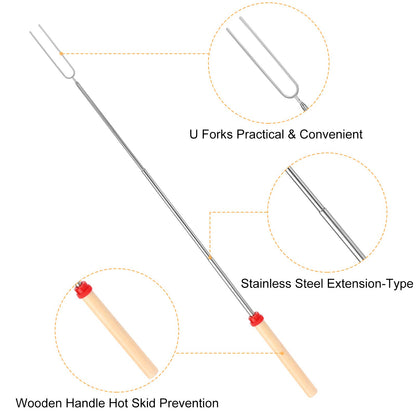 Marshmallow Roasting Sticks, Telescoping Smores Sticks for Open Fire Pit, 32 Inch Long Marshmallow Toasting Barbecue Forks Smores Skewers for Campfire Camping Hotdog Hot Dog Bonfire Grill, 5 Pack