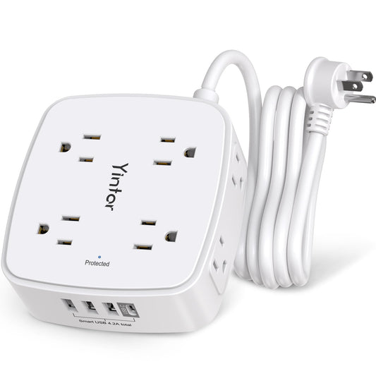 USB Power Bar Extension Cord - Yintar 6Ft Surge Protector Power Strip with 8 Outlets and 4 USB Ports(3U1C), 3 Side Outlet Extender for Home, Office, Dorm Essentials, ETL Listed, White - Available at All In One Marketplace Canada