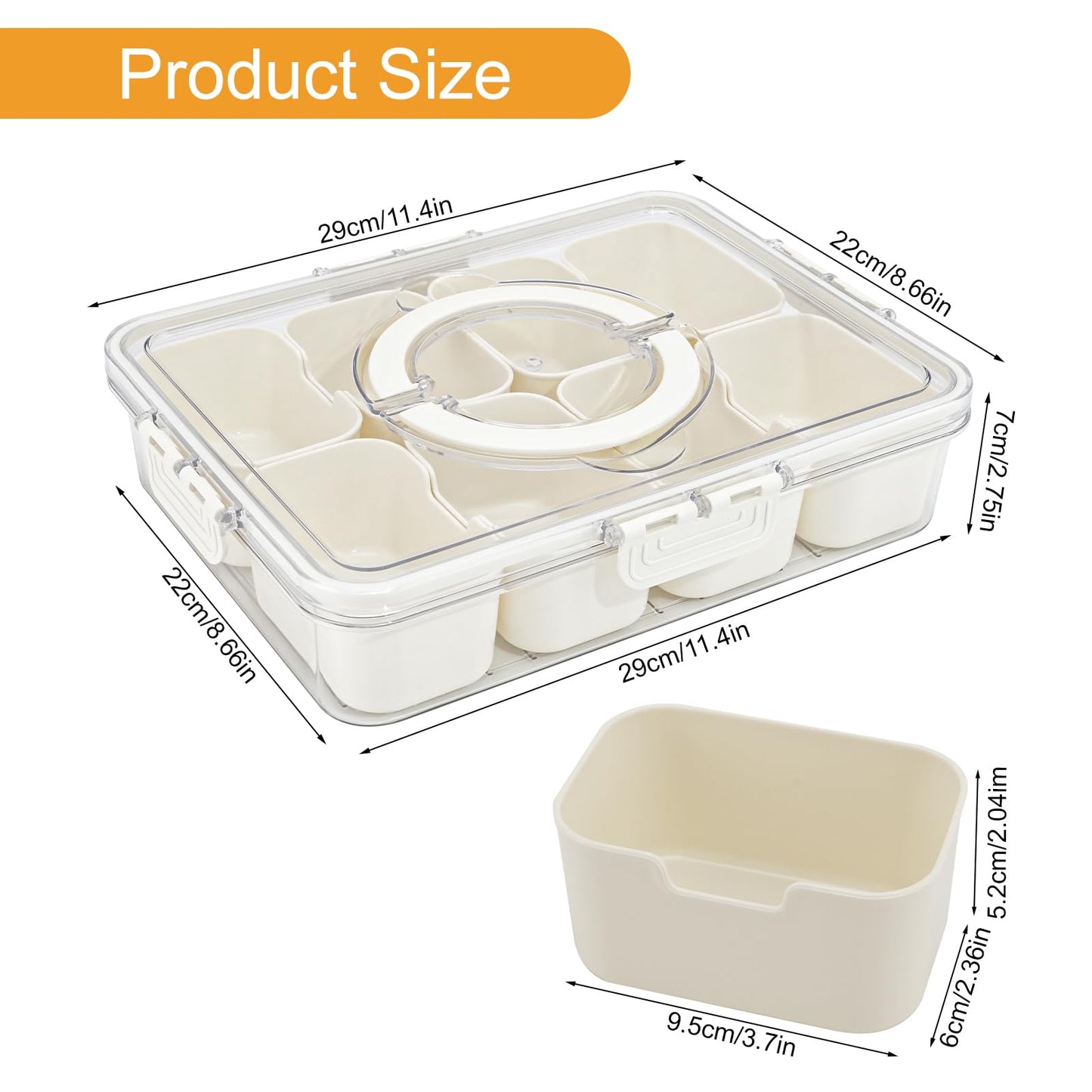 BETA SPACE Snack Box Containers, Divided Serving Tray with Lid, Veggie Tray Snackle Box Charcuterie Board with Lid,8 Inside Containers - Available at All In One Marketplace Canada
