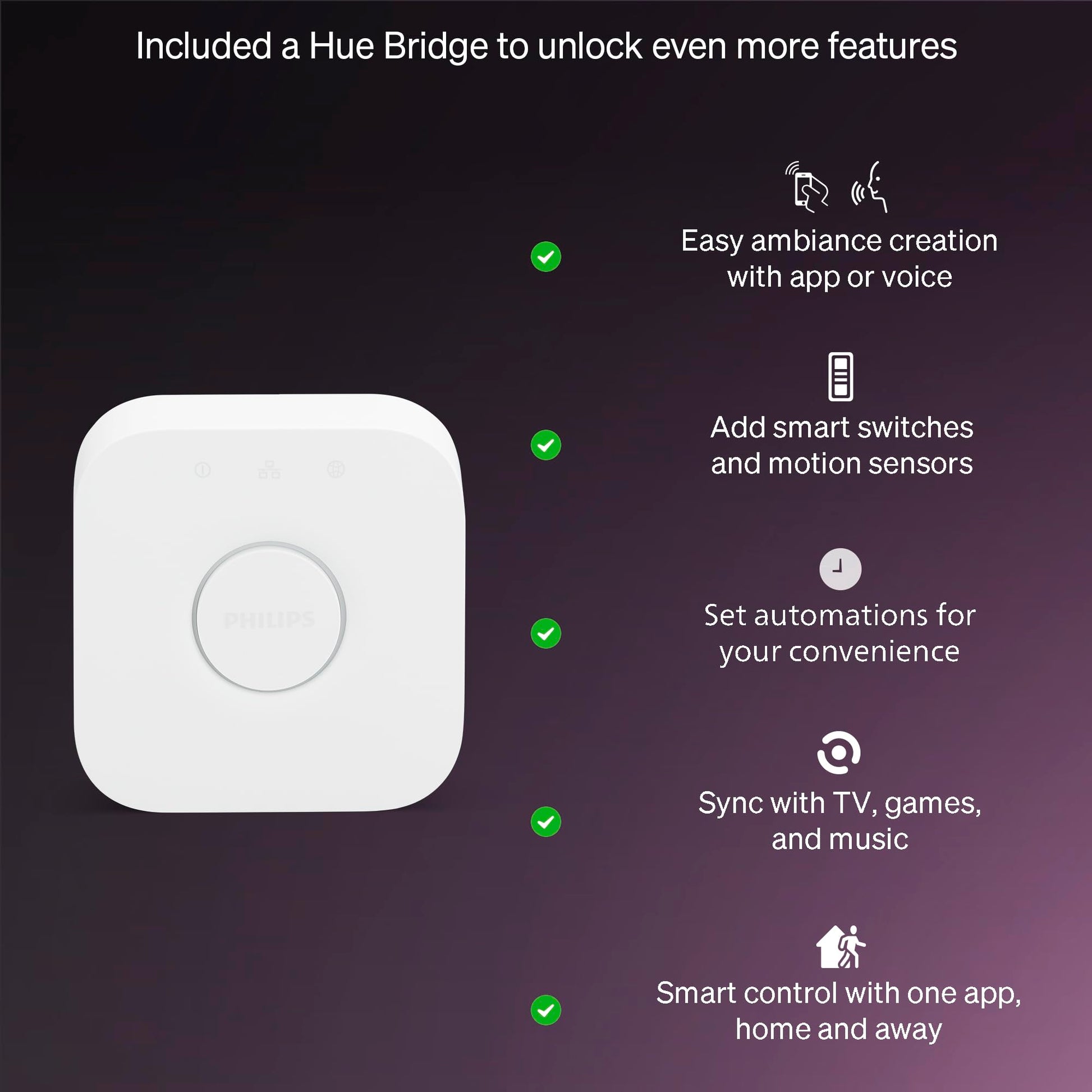 Philips Hue Essential Starter Kit: Bridge + 4 Essential E26 Smart Bulbs, White and Color Ambiance, 2200K-6500K, Dimmable, Works with Alexa, Google Assistant, Samsung SmartThings, Apple Home 🍁 All In One Marketplace Canada Philips Hue