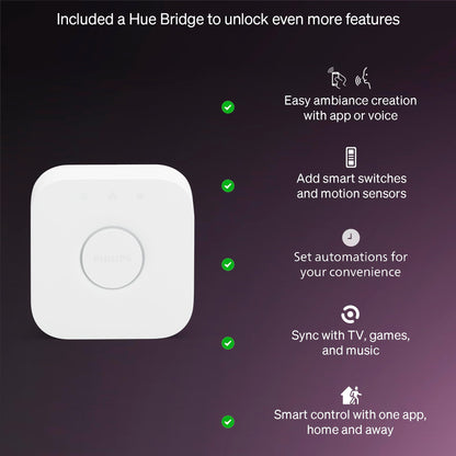 Philips Hue Essential Starter Kit: Bridge + 4 Essential E26 Smart Bulbs, White and Color Ambiance, 2200K-6500K, Dimmable, Works with Alexa, Google Assistant, Samsung SmartThings, Apple Home 🍁 All In One Marketplace Canada Philips Hue