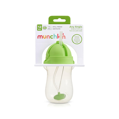 Munchkin Any Angle Sippy Cup for Toddlers, Weighted Straw Trainer Cup with Click Lock Lid, 10 Ounce, Green, 1 Pack Munchkin