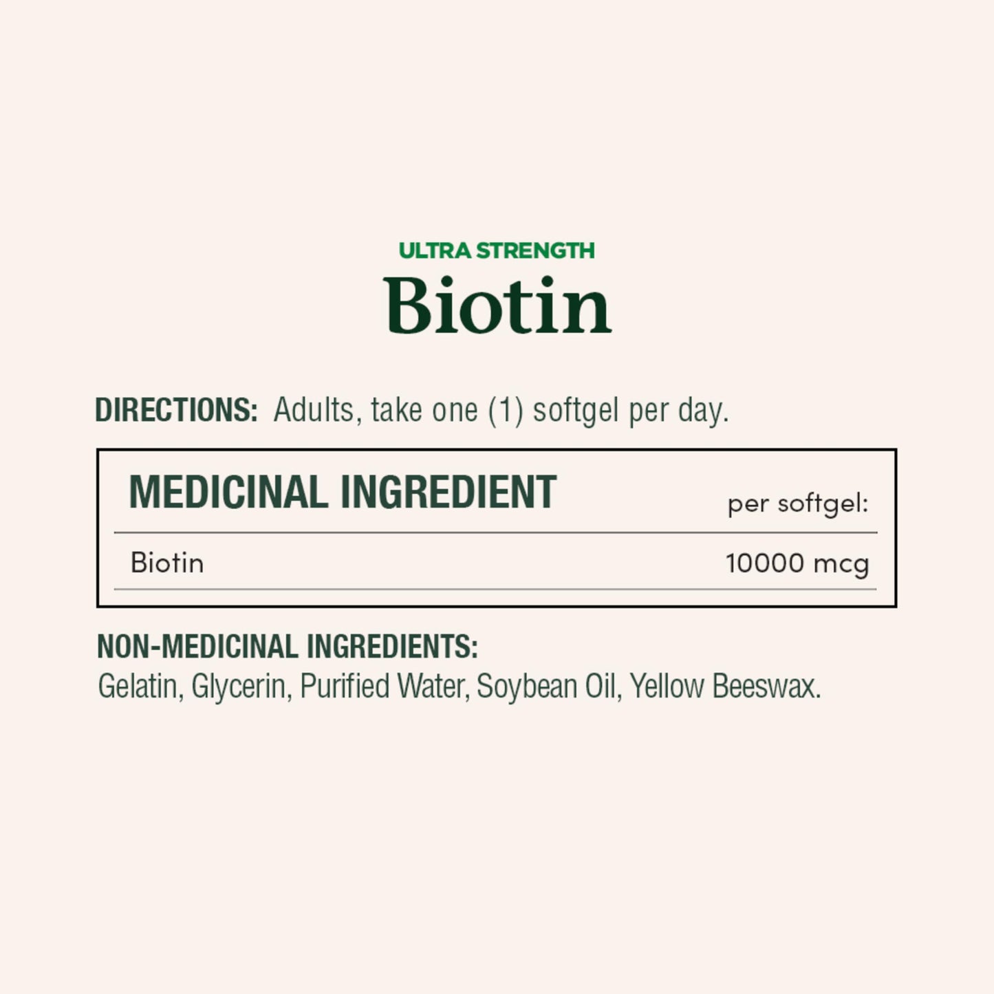 NATURE'S BOUNTY Biotin, Ultra Strength, 10,000 mcg, Promotes Hair Growth, Thicker Healthier Nails, Stronger Thicker Hair & Healthier Skin, Helps Metabolize Nutrients, Softgels, 55.4 g - Available at All In One Marketplace Canada