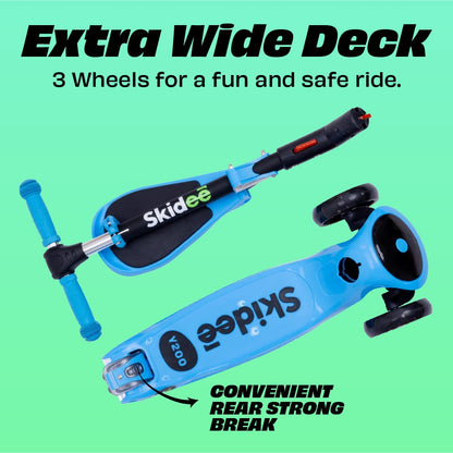 Kick Scooters for Kids Ages 3-5 (Suitable for 2-12 Year Old) Adjustable Height Foldable Scooter Removable Seat, 3 LED Light Wheels, Rear Brake, Wide Standing Board, Outdoor Activities for Boys/Girls SKIDEE
