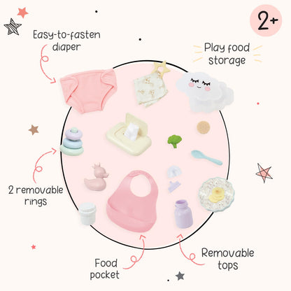 LullaBaby Baby Doll Accessories Meal Time and Changing Set, 19 Pc LullaBaby