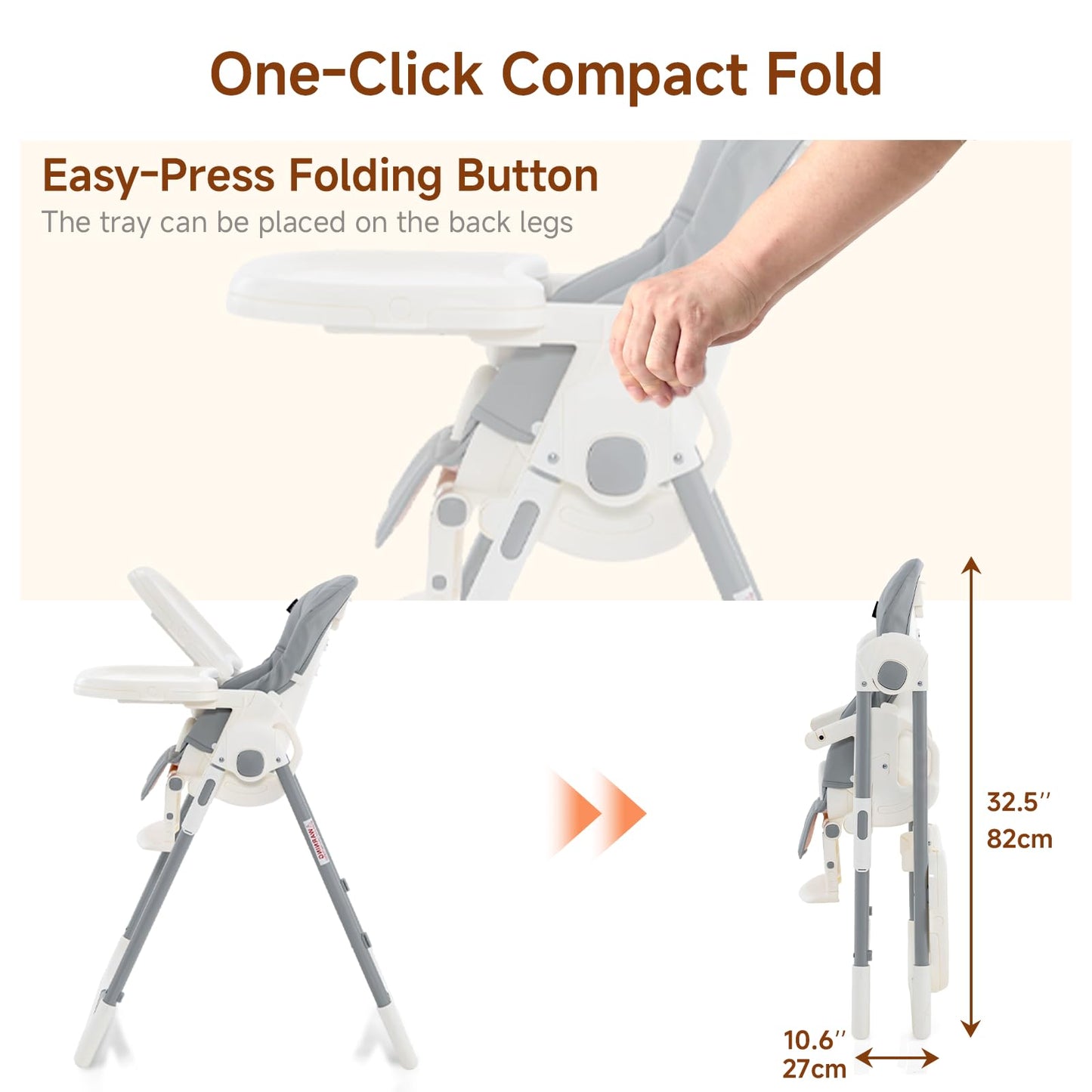 INFANS High Chair for Babies & Toddlers, Foldable Highchair with Multiple Adjustable Backrest, Footrest and Seat Height, Removable Tray, Detachable PU Leather Cushion, Built-in Rear Wheels (Grey) 🍁 All In One Marketplace Canada