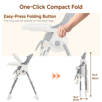 INFANS High Chair for Babies & Toddlers, Foldable Highchair with Multiple Adjustable Backrest, Footrest and Seat Height, Removable Tray, Detachable PU Leather Cushion, Built-in Rear Wheels (Grey) 🍁 All In One Marketplace Canada