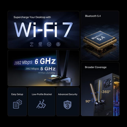TP-Link Wi-Fi 7 BE6500 PCIe WiFi Card for Desktop PC (Archer TBE400E) - Bluetooth 5.4, WPA3,Tri-Band 2882 Mbps,Multi-Directional Antennas, and USB Drive for Fast Installation (Windows 11 Only) 🍁 All In One Marketplace Canada
