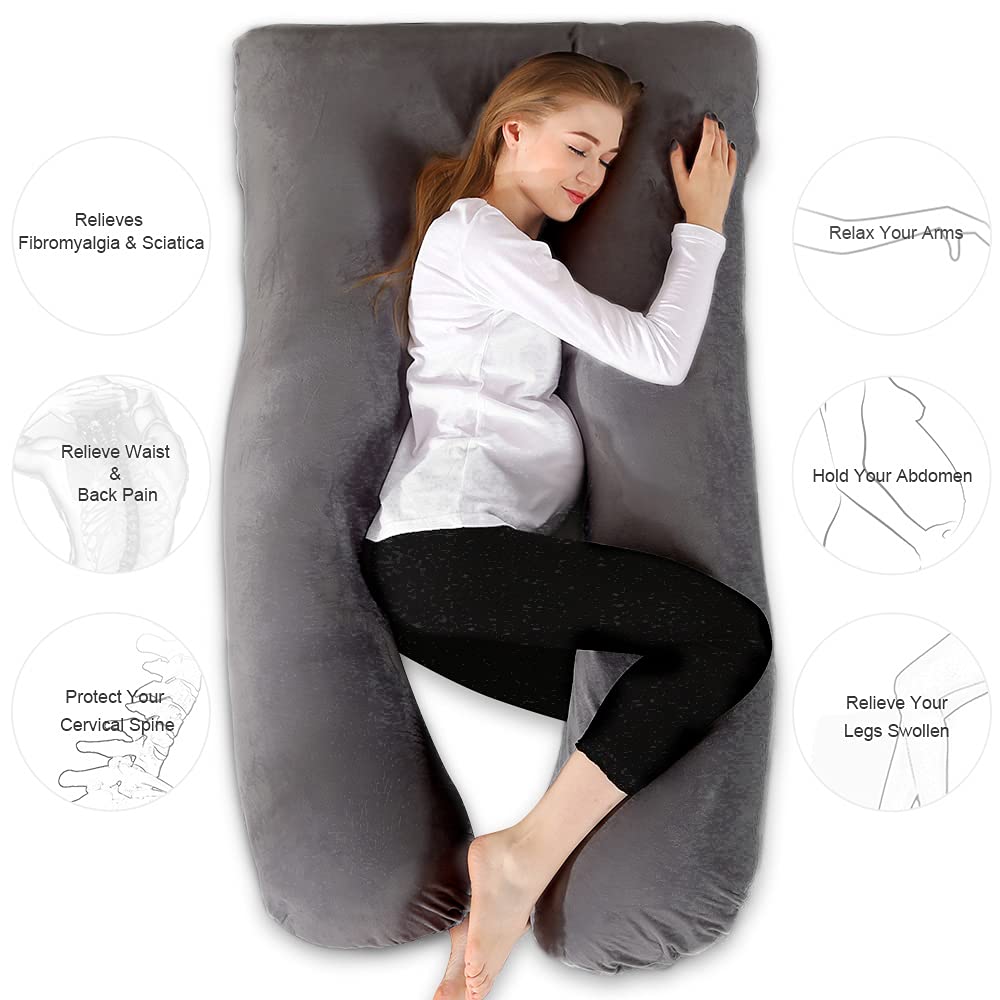 Chilling Home 59 Inch Pregnancy Pillow for Sleeping, Maternity Pillow for Pregnant Women, Full Body Pillow for Adults, Comfort U Shaped Pregnancy Pillow with Removable Washable Velvet Cover, Dark Grey - Available at All In One Marketplace Canada