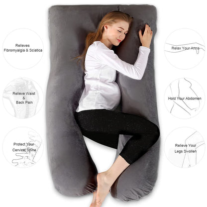 Chilling Home 59 Inch Pregnancy Pillow for Sleeping, Maternity Pillow for Pregnant Women, Full Body Pillow for Adults, Comfort U Shaped Pregnancy Pillow with Removable Washable Velvet Cover, Dark Grey - Available at All In One Marketplace Canada