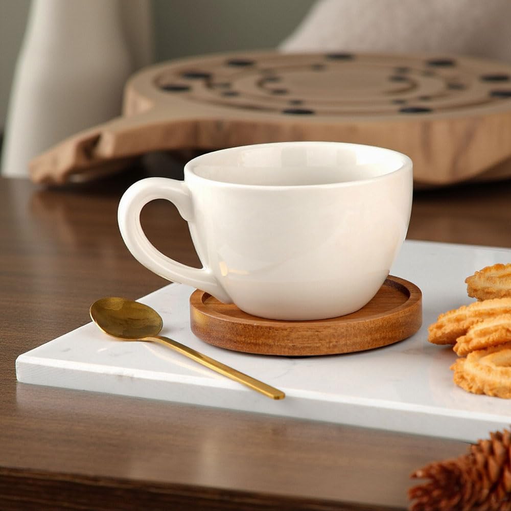 MDTARVF Acacia Wood Coasters with Lip Holder for Drinks Set of 6, Wooden Drink Coaster Round for Home Christmas Decor Beverage Beer Cup Modern Bar Coaster with Non-Slip Pad Cup Coasters 3.94 Inch 🍁 All In One Marketplace Canada