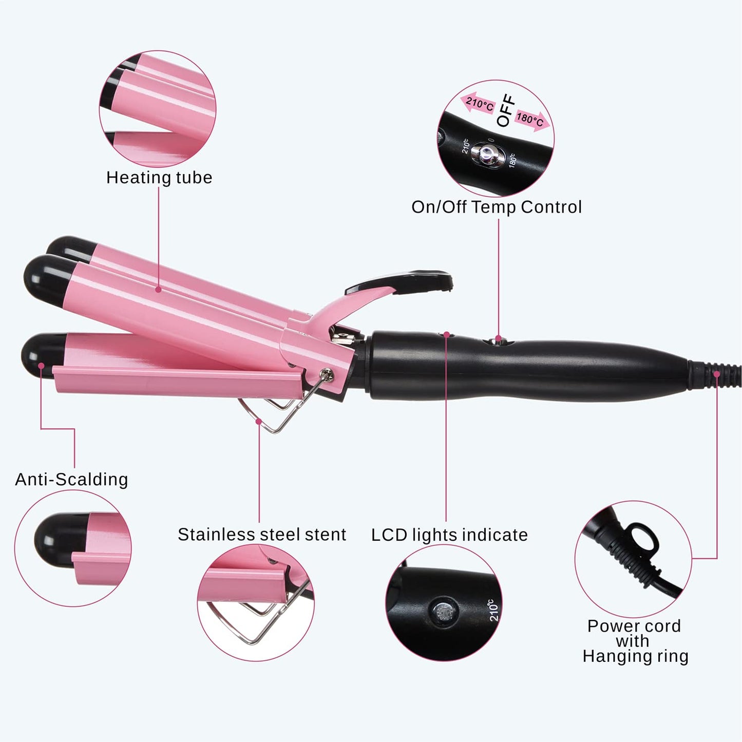 3 Barrel Curling iron Hair Waver, TOP4EVER 25mm Professional Ceramic Hair Curler with Two Temperature Control, Fast Heating 1inch Triple Barrel Crimper Wand for Waving Hair
