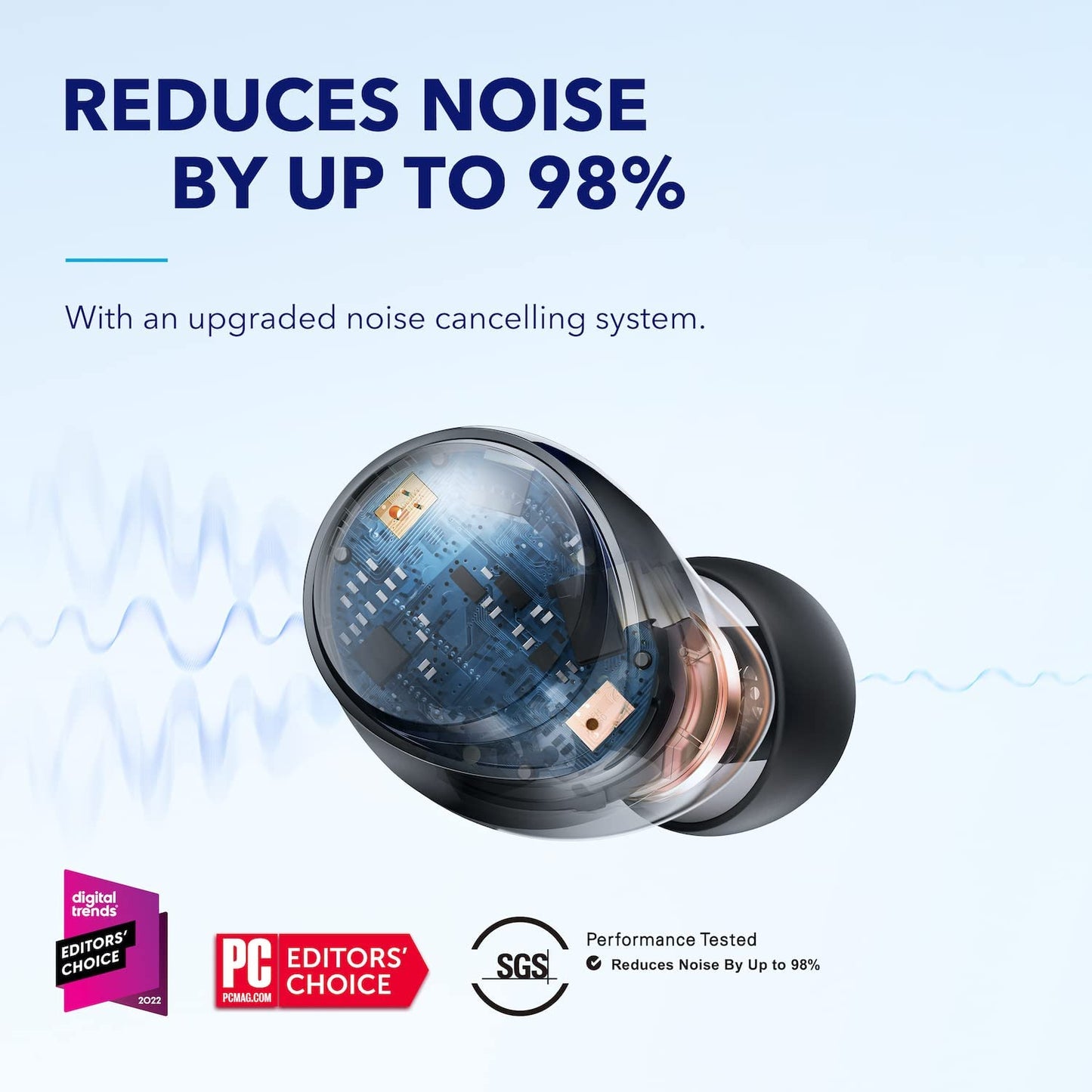 soundcore by Anker Space A40 Auto-Adjustable Active Noise Cancelling Wireless Earbuds, Reduce Noise by Up to 98%, 50H Playtime, Hi-Res Sound, Comfortable Fit, App Customization, Wireless Charge