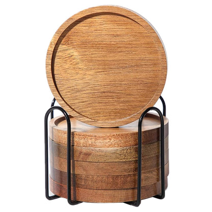 MDTARVF Acacia Wood Coasters with Lip Holder for Drinks Set of 6, Wooden Drink Coaster Round for Home Christmas Decor Beverage Beer Cup Modern Bar Coaster with Non-Slip Pad Cup Coasters 3.94 Inch 🍁 All In One Marketplace Canada