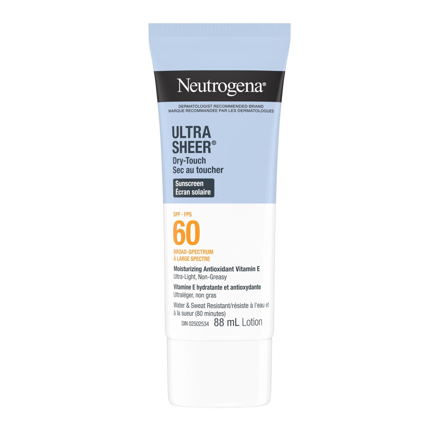 Neutrogena Ultra Sheer Dry-Touch Sunscreen Lotion, Broad Spectrum SPF 60 UVA/UVB Protection, Oxybenzone-Free, Light, Water Resistant, Non-Comedogenic & Non-Greasy, 88 mL (Twin Pack)