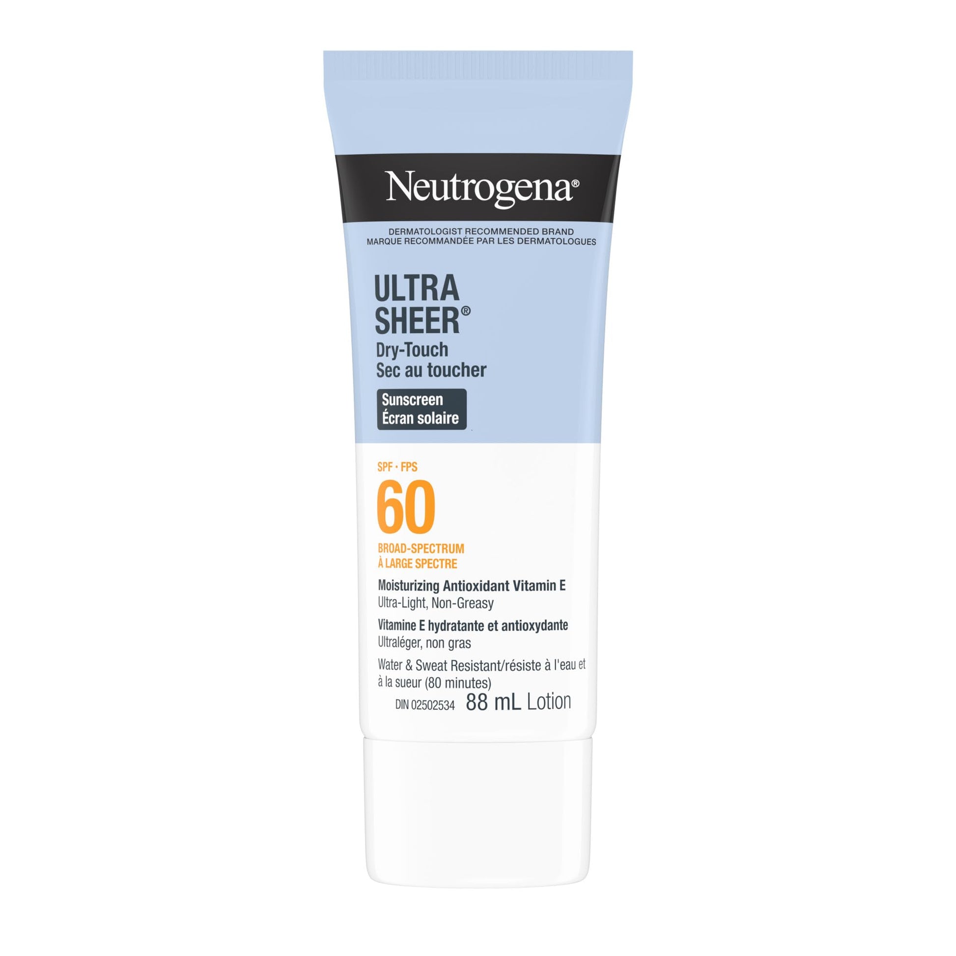 Neutrogena Ultra Sheer Dry-Touch Sunscreen Lotion, Broad Spectrum SPF 60 UVA/UVB Protection, Oxybenzone-Free, Light, Water Resistant, Non-Comedogenic & Non-Greasy, 88 mL (Twin Pack)