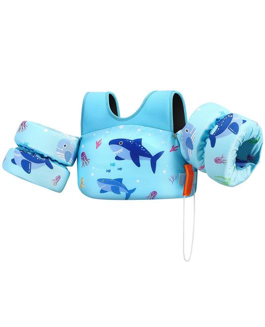 HeySplash Swim Vest for Kids, Toddler Pool Floaties Fit 33-66 Lbs, Puddle Jumper with Double Adjustable Strap, Swim Jacket Water Wing Arm Float, Sea Boat Flotation Device Boy Girl,Blue Shark