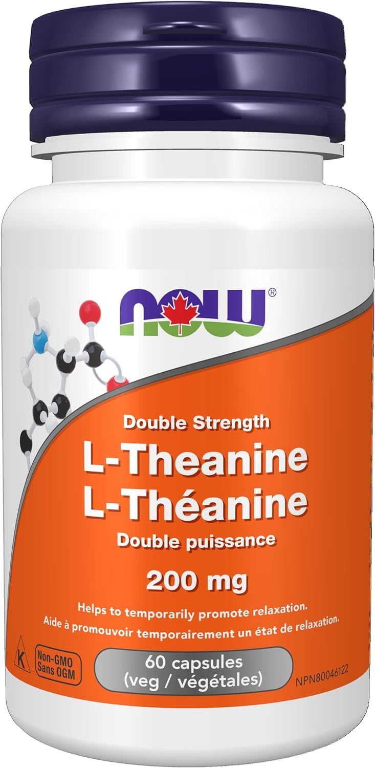 NOW Supplements, L-Theanine 200 mg with Inositol, Stress Management, 60 Veg Capsules - Available at All In One Marketplace Canada