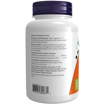 NOW Supplements, GABA (Gamma-Aminobutyric Acid) 500 mg + B-6, Natural Neurotransmitter, 100 Veg Capsules NOW