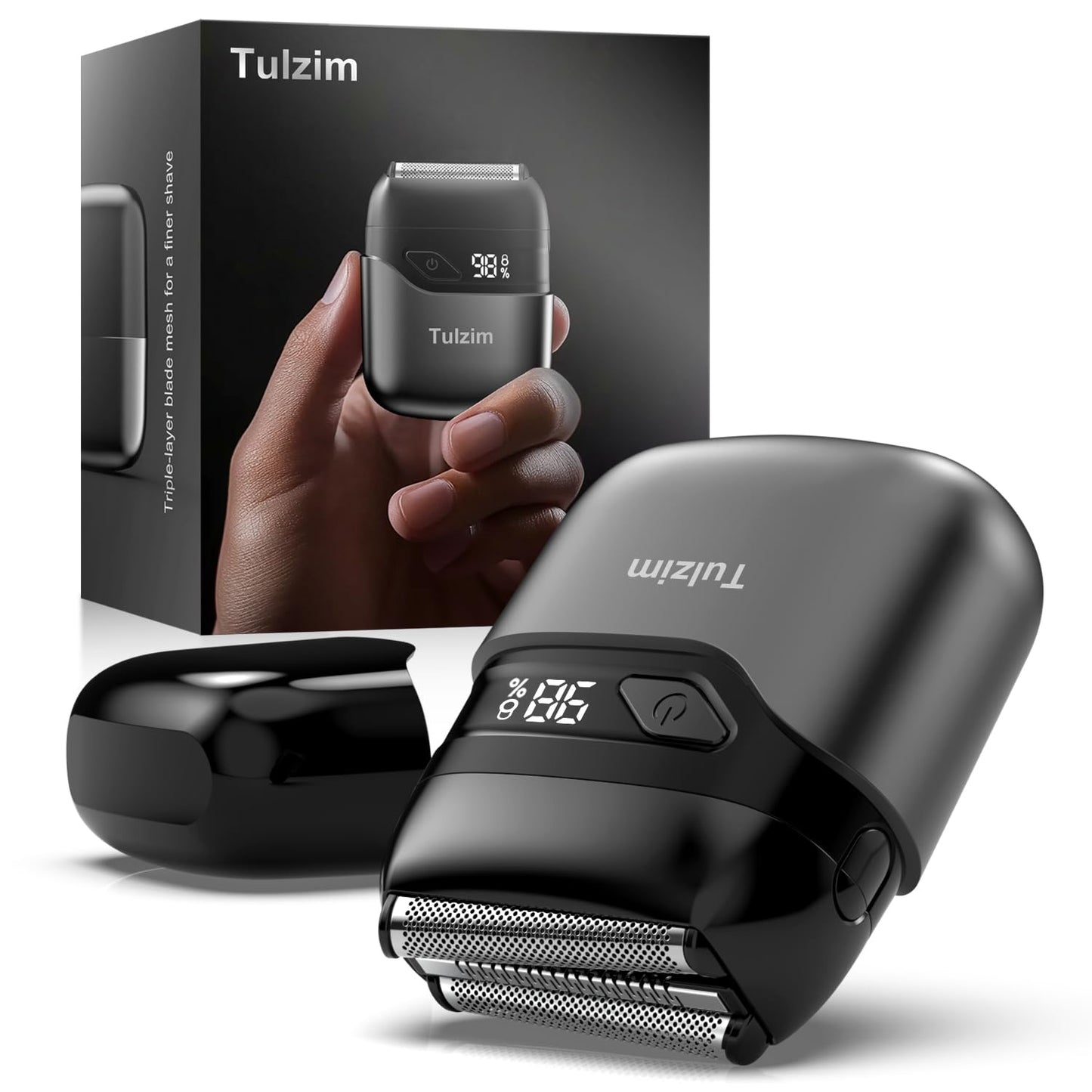 Tulzim Electric Foil shaver For Men: Portable electric razor for Beard/Face - 𝟑 𝐅𝐥𝐨𝐚𝐭𝐢𝐧𝐠 𝐁𝐥𝐚𝐝𝐞 LED Display USB-C Fast Rechargeable - 𝐈𝐏𝐗𝟕 𝐖𝐚𝐭𝐞𝐫𝐩𝐫𝐨𝐨𝐟 for Travel & Home - Light grey - Available at All In One Marketplace Canada
