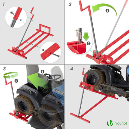 VOUNOT Ride on Lawn Mower Lift Jack, Telescopic Maintenance Jack for Lawn mowers and Garden Tractors, Weight Capacity 880 Lbs, Red VOUNOT