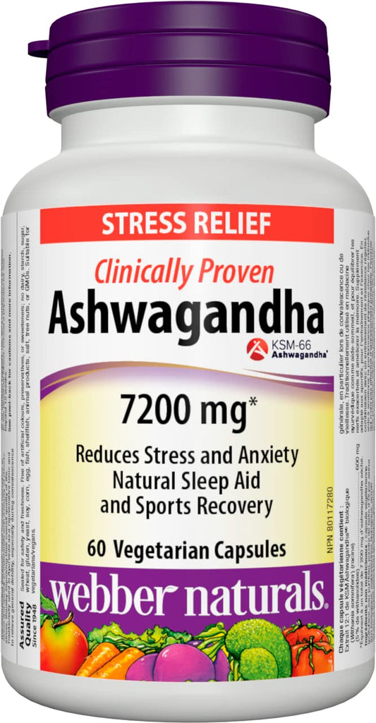 Webber Naturals Ashwagandha 7200 mg, 60 Capsules, Clinically Proven KSM-66 Ashwagangha, Helps Increase Resistance to Stress and Anxiety, Vegan