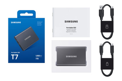 SAMSUNG T7 1TB, Portable SSD, Grey, up to 1050MB/s, USB 3.2 Gen2, Gaming, Students & Professionals, External Solid State Drive (MU-PC1T0T/AM) [Canada Version] 🍁 All In One Marketplace Canada