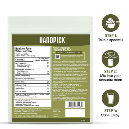 HANDPICK, Amla Powder (397gm/14oz) Halal Amalaki, Non-GMO | 100% Raw and Natural - Lab Tested for Purity | Indian Gooseberry Powder | Resealable Zip Lock Pouch