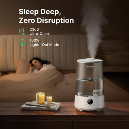 Homvana Humidifiers for Bedroom Home, 3.6 L Cool Mist Top-Fill 34H Super Long Time, Quiet 16dB, Baby Humidifier, Oil Diffuser Large, Plants, Nursery, Office BPA FREE, 7 Color Light (Grey)