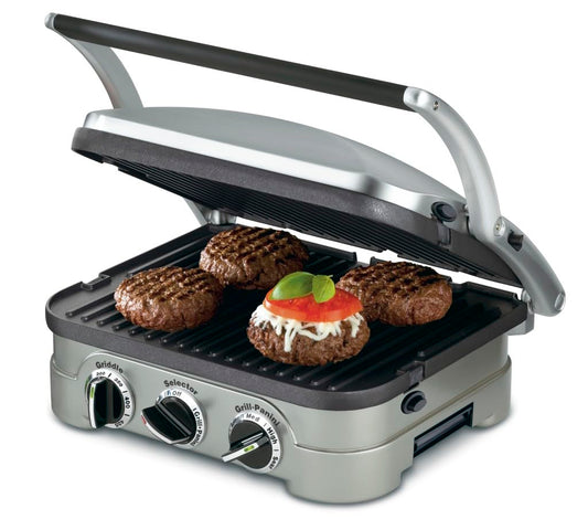 Cuisinart 5-in-1 Griddler with Reversible Nonstick Grill and Griddle Plates, Silver (CGR-4NEC) - Available at All In One Marketplace Canada