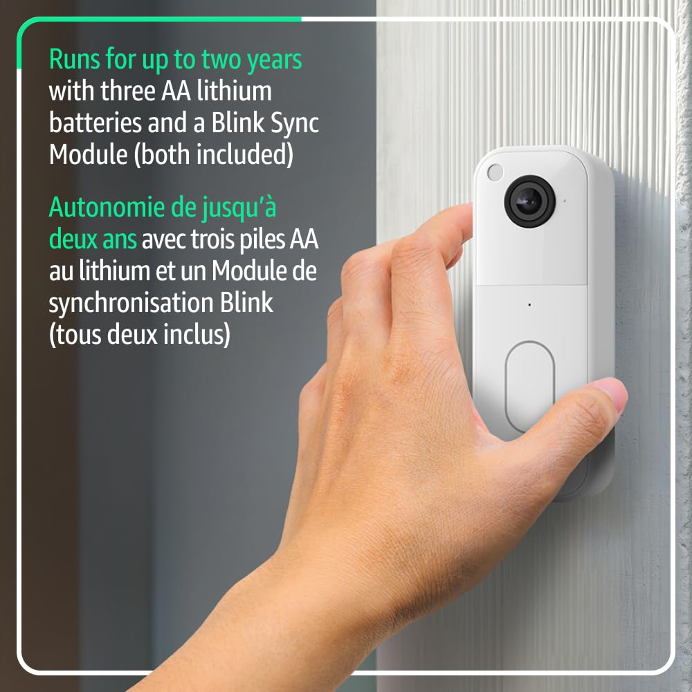 Blink Video Doorbell – Head-to-toe HD view, two-year battery life, simple setup. Sync Module Core included – System (White)
