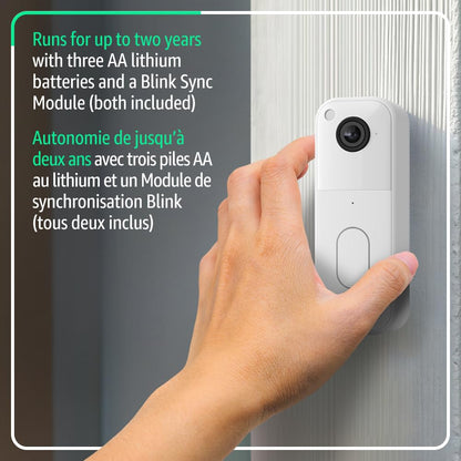 Blink Video Doorbell – Head-to-toe HD view, two-year battery life, simple setup. Sync Module Core included – System (White)