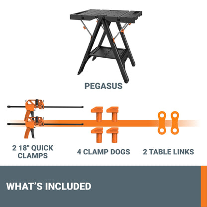 WORX WX051 Pegasus Folding Work Table with Quick Clamps - Available at All In One Marketplace Canada