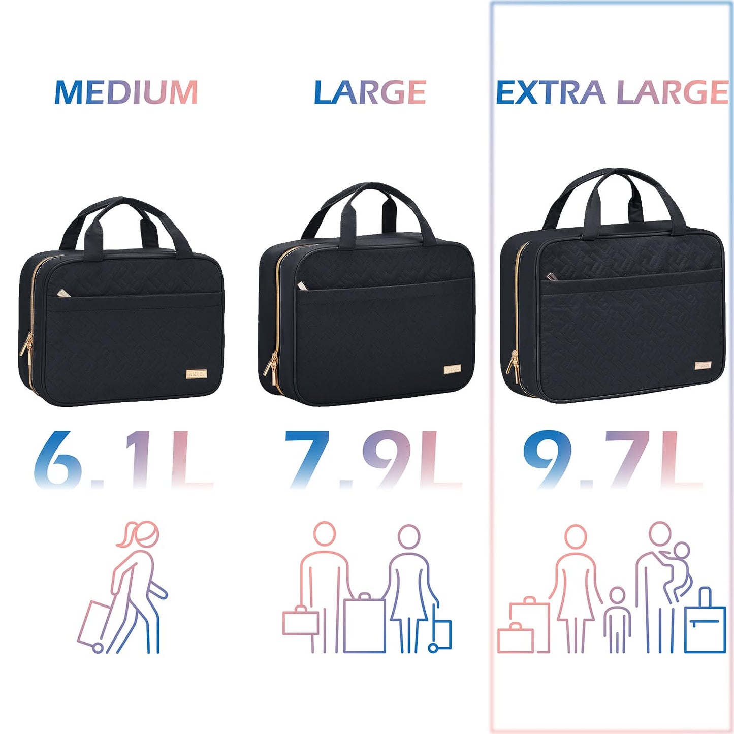 NISHEL Travel Toiletry Bag for Women, Portable Hanging Organizer for Full-Sized Shampoo, Conditioner, Brushes Set, Makeup Accessories, Large Size, Black 🍁 All In One Marketplace Canada