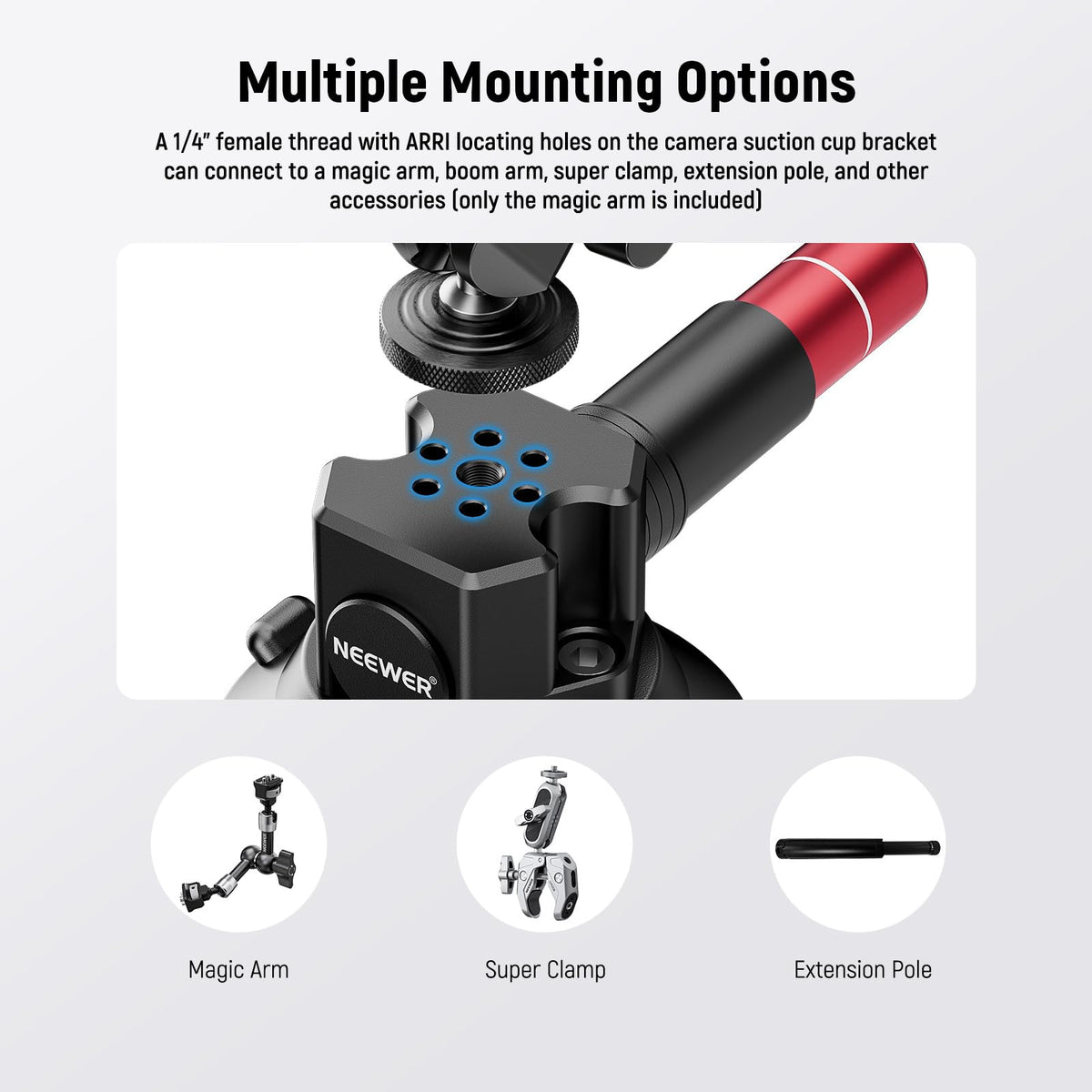 NEEWER 3" Suction Cup Camera Mount Bracket with Ball Head Magic Arm, CA104