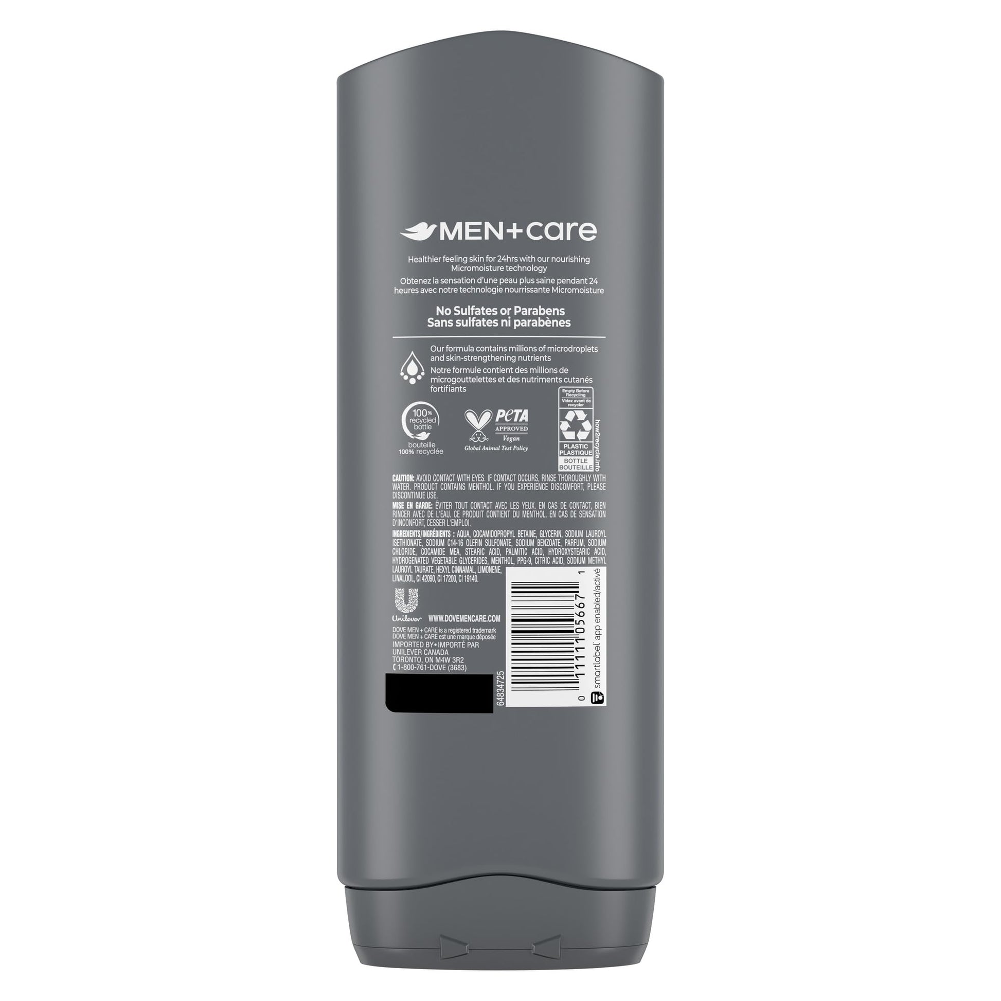 Dove Men+Care Body and Face Wash, with 24-hour Nourishing Micromoisture for Healthy & Smooth Skin, Extra Fresh, Men's Body Wash, 532ml - Available at All In One Marketplace Canada