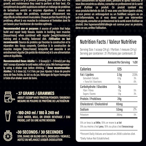 MetaLife Complete Whey Protein Powder – 24g Protein, 5.8g BCAAs, Sugar-Free, Gluten-Free, 714g (21 Servings) – French Vanilla