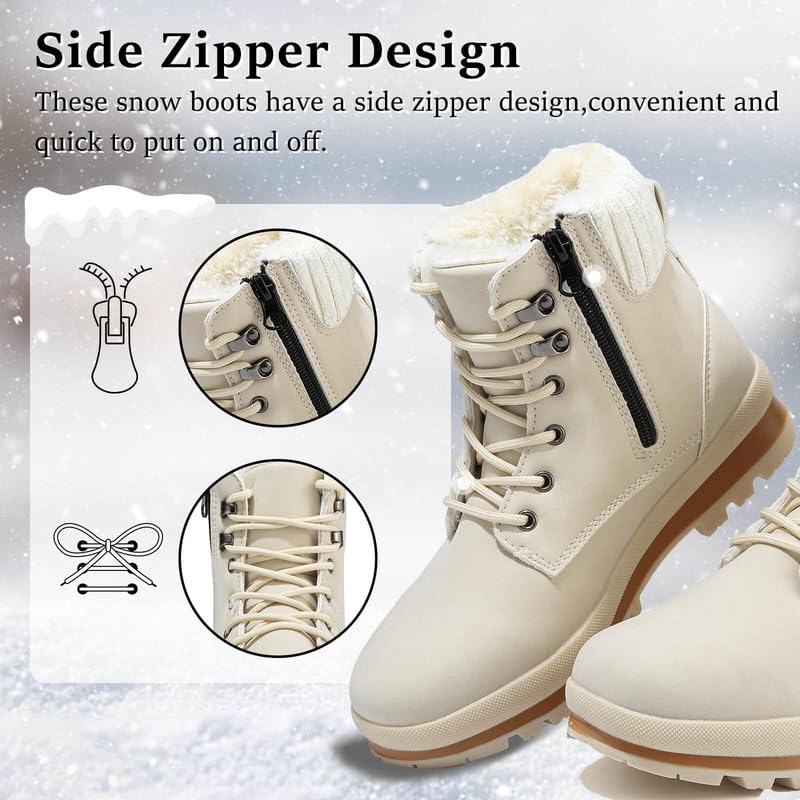 Womens Snow Boots Waterproof Warm Fur Lined Ankle Booties Ladies Lace Up Hiking boots Non Slip Platform Boots with Side Zipper Outdoor Winter Boots 🍁 All In One Marketplace Canada